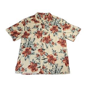 Jos A Bank 100% Silk Hawaiian Men Shirt Sz L Tropical Aloha Short Sleeve Yellow